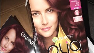 Garnier Olia Hair Dye  Darkest Red Rose  Influenster [upl. by Kehsihba]