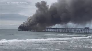 Fire breaks out on Californias Oceanside Pier [upl. by Atinehs422]