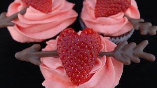 Decorating Cupcakes 124 Valentine Strawberry Heart Cupcakes With KoolAid Frosting [upl. by Ennasil781]