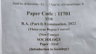 Introduction to Sociology BA 1st year question Paper 2022 [upl. by Yenots]