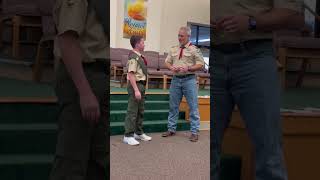 Carson  age 12  tenderfoot  earning personal fitness badge at court of honor [upl. by Annaer]