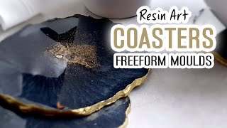 Resin Art Tutorial  Make your own Freeform Geode Coasters using silicone caulk  Black and gold [upl. by Charissa]