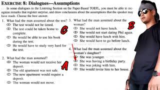 Listening Exercise 8 Barrons TOEFL DialoguesAssumptions [upl. by Yalahs]