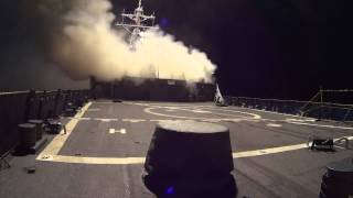 USS Arleigh Burke launches Tomahawk Land Attack Missiles to combat ISIL [upl. by Cheyney]