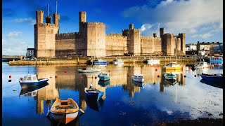 Caernarfon Castle Wales Drone Video [upl. by Blinny752]