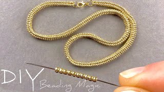 Seed Bead Rope Necklace Tutorial Beaded Herringbone Stitch [upl. by Harvey]