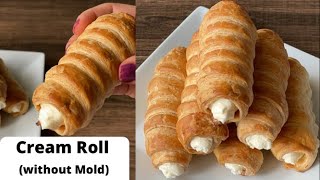 Eggless Cream Roll Recipe without Mold Bakery Style Cream Puff Pastry RecipeHow to Make Cream Roll [upl. by Sremlahc]