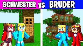 SCHWESTER vs BRUDER Baumhaus BAU CHALLENGE in Minecraft [upl. by Idroj]