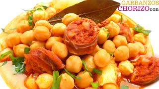 Potaje de GARBANZOS con CHORIZO 🍲😋 como cocinarlos GUISADOS [upl. by Namrehs]