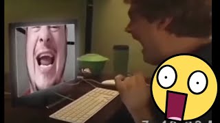 Scared Guy Screaming his head off then punches the computer screen [upl. by Aileda679]