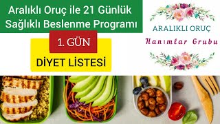 Aralıklı Oruç Diyet Listesi 1 Gün  21 Günlük Sağlıklı Beslenme Programı [upl. by Drannek]