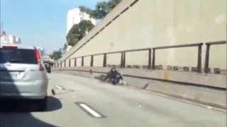 Motorcycle Road Rage Angry Biker Gets What He Deserves [upl. by Artemahs640]