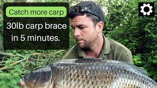 Carp fishing  30lb carp Brace in 5 mins [upl. by Eissalc]