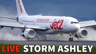 ✈️ STORM ASHLEY LIVE 🔴 Manchester Airport WINDY Landings [upl. by Adriana48]