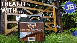 Using Bartoline Dark Brown Creocote  Oil based wood treatment on a gate and posts [upl. by Eaned526]