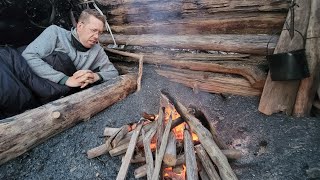 Bushcraft Shelter Camping Under Northern Lights Best Campfire Meal Ever [upl. by Frager]