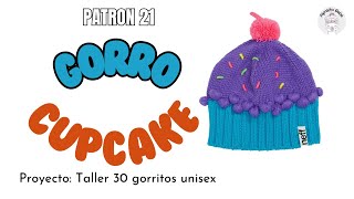 PATRON21  Gorro Cupcake TALLER 30 GORROSTécnica palitos y crochet [upl. by Annavaig]