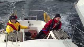 Scampi 30 surfing in Puget Sound at 124 knots in 25 knot winds [upl. by Lyrad878]