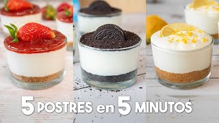 5 POSTRES en VASITOS en 5 minutos 🍓🍫  ¡Fáciles Deliciosos y SIN HORNO [upl. by Mell]