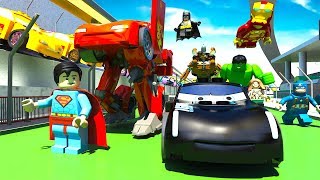 LEGO Lightning McQueen amp Jackson Storm TRANSFORMERS CARS Olympics Race HULK amp Teams Disney Pixar [upl. by Coppola]