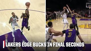 D’Angelo Russell’s floater Spencer Dinwiddie’s block seal Lakers’ win vs Bucks  NBA on ESPN [upl. by Enitsed]