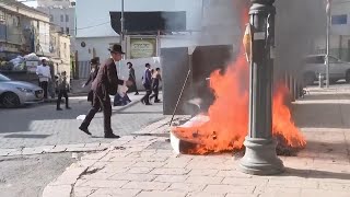 UltraOrthodox Jews burn bread on street fires on Passover Eve in Jerusalem [upl. by Deraj]