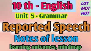 10 th English Unit 5 Grammar  Reported speech  lesson plan  Notes of lesson [upl. by Adraynek]