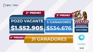 Sorteos 8182 Quiniela Matutina 0066 Q Mat Plus y 3834 Poceada Misionera 20 de Agosto del 2024 [upl. by Morville]