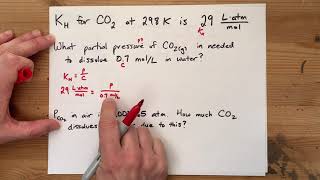 Henrys Law KH  PC Pressure and Concentration  2 Examples [upl. by Compte]