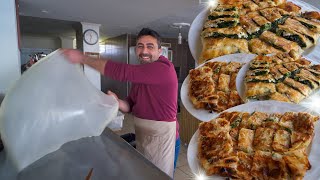 INSANELY DELICIOUS Turkish Street Food in Antalya Turkey  Making Serpme Börek  Patlican Ocakbaşı [upl. by Aniham361]