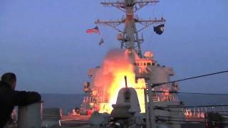 US Navy Destroyer launches Tomahawk cruise missiles [upl. by Warwick]