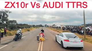 Speed test Audi TTRS meets Kawasaki ZX10r during Masaku TT drags [upl. by Eiro651]