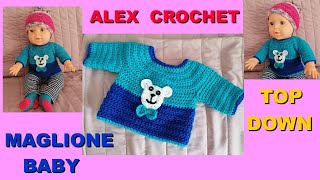 MAGLIONCINO BIMBO UNCINETTO quotORSETTOquot da zero a 12 mesi TUTORIAL FACILE top down ALEX CROCHET [upl. by Alfons]