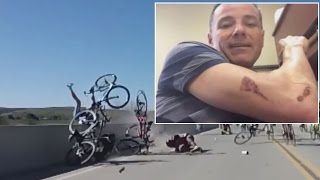 Watch Cyclist Cling To Wall For Dear Life In Horrible Accident [upl. by Ricard]