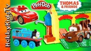 PLAYDOH Thomas Train MUD Race Mater Lightning McQueen HobbyKidsTV [upl. by Liberati]