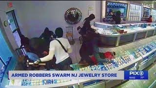 New Jersey jewelry store swarmed by armed robbers [upl. by Zenobia615]