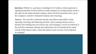 Cash flow statement Building purchased by issuance of treasury stock [upl. by Ilyk]