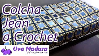 🛏️COLCHA CUBRECAMA a CROCHET con cuadros de Jean Tutorial paso a paso ¡Colcha de jean a crochet 🛌 [upl. by Bary]