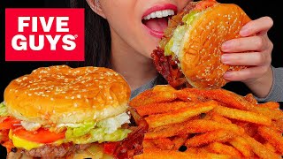 ASMR FIVE GUYS BACON CHEESEBURGER  CAJUN FRIES MUKBANG 먹방 No Talking EATING SOUNDS Rossikle ASMR [upl. by Adnar]