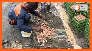 Over 60000 eggs destroyed after a lorry transporting them overturned on the Narok–Mai Mahiu highway [upl. by Chancelor481]