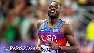 Rai Benjamin OUTDUELS Karsten Warholm to win men’s 400m hurdles gold  Paris Olympics [upl. by Ylahtan]