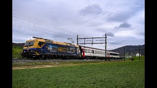 Rheintalbahn und Hauenstein Bahnverkehr am 160224  quotVectron DM Flixtrain V100 IRSI Re482 047quot [upl. by Ahsilac187]