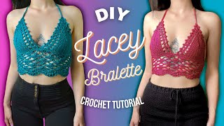 Lace Detailed Bralette for all sizes  DIY Crochet Tutorial [upl. by Edmund]