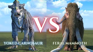 WARHAMMER III Total War  Yoked Carnosaur VS Feral Mammoth [upl. by Enirhtac]