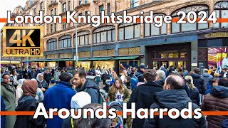 London Knightsbridge Luxury neighbourhood Around Harrods Department store 4K Walking Tour 2024 [upl. by Vedis]