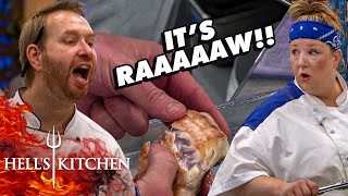 Raw Fish amp Burned Steaks Cause Benjamin Headaches in the Finale  Hells Kitchen [upl. by Akinal]