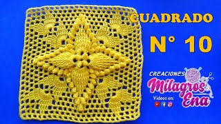 Cuadrado N° 10 tejido a crochet Hojitas en Relieves combinado con punto Popcorn para colchas [upl. by Anav690]