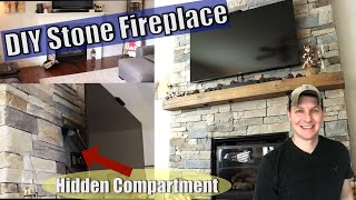 DIY Stone Fireplace Renovation with Hidden Storage [upl. by Rozalin]