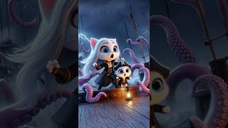 Giant Kraken stops the Pirate Ship of cute Cat and Kitten cat cutecat catlover [upl. by Shamma540]