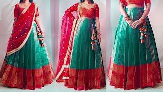 Perfect Knife Pleated Lehenga Skirt Cutting and Stitching easily  Convert saree into lehenga [upl. by Idac]